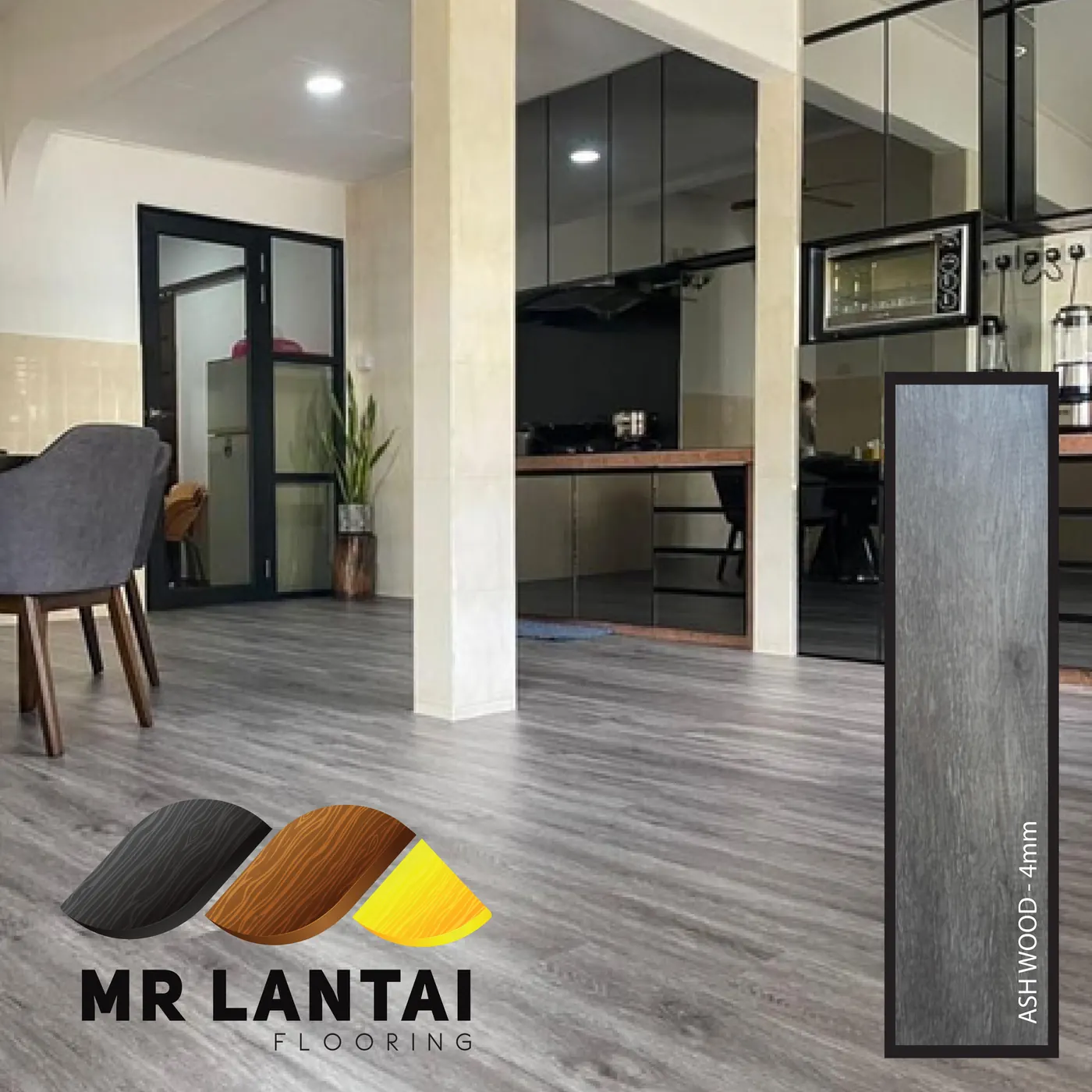 Ash Wood 4mm SPC flooring installed in a room, Mr Lantai Flooring