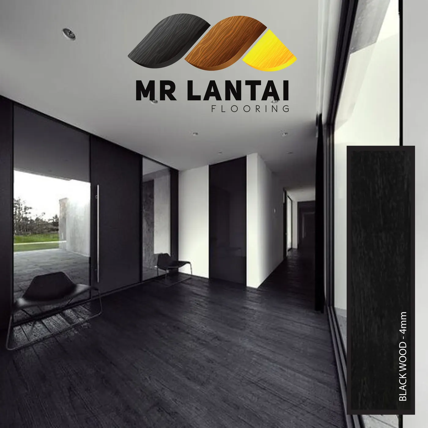 Black Wood 4mm SPC flooring installed in a room, Mr Lantai Flooring