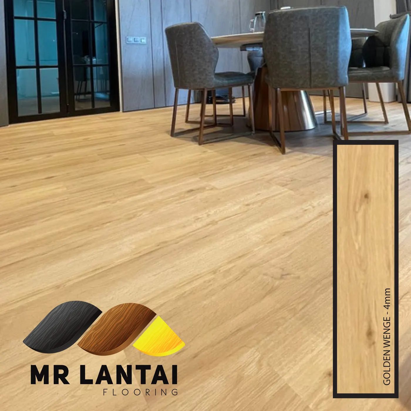 Golden Wenge 4mm SPC flooring installed in a room, Mr Lantai Flooring