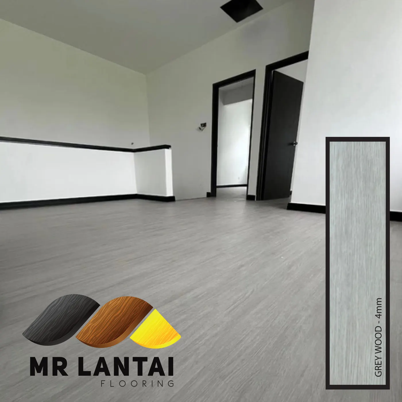 Grey Wood 4mm SPC flooring installed in a room, Mr Lantai Flooring