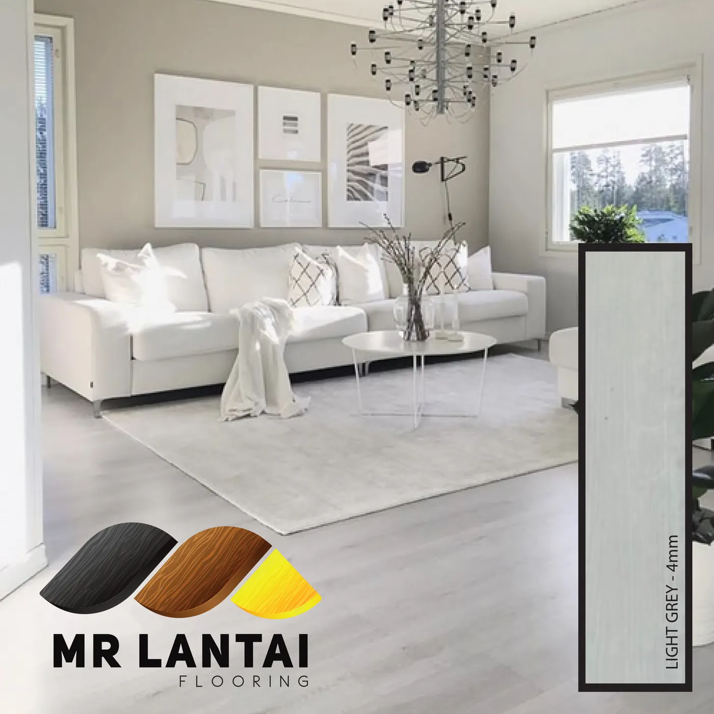 Light Grey 4mm SPC flooring installed in a room, Mr Lantai Flooring