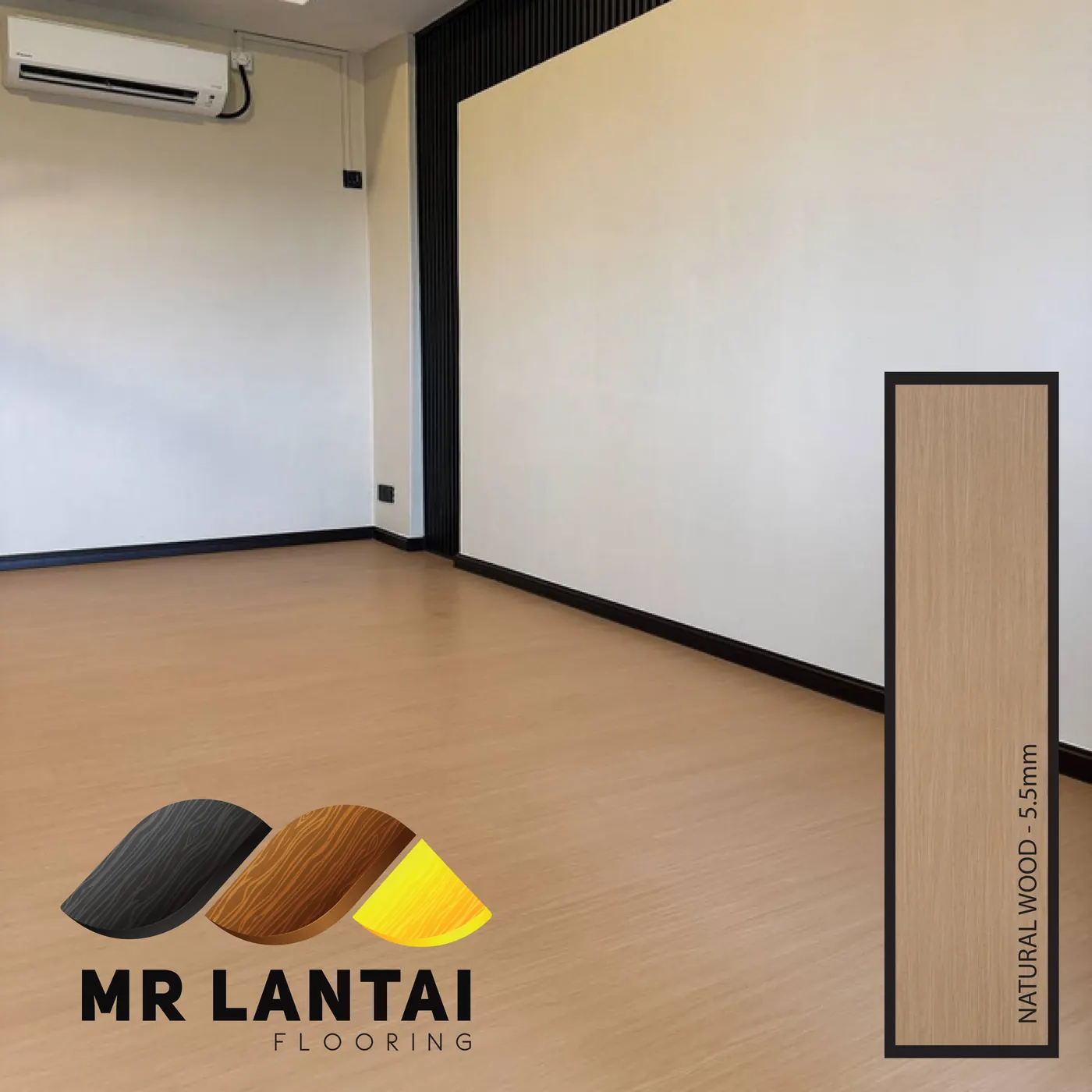 Natural Wood 5.5mm SPC flooring installed in a room, Mr Lantai Flooring