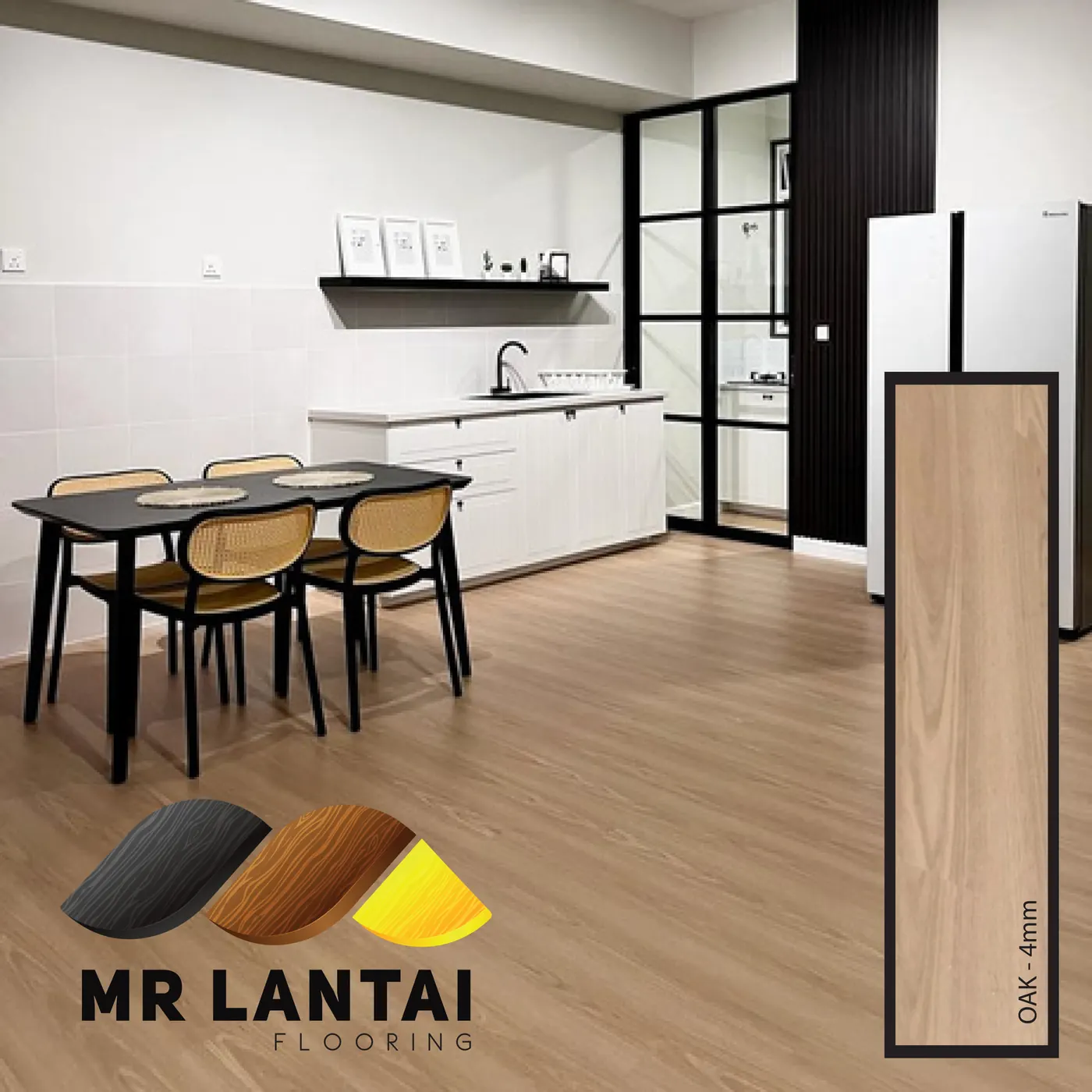 Oak 4mm SPC flooring installed in a room, Mr Lantai Flooring