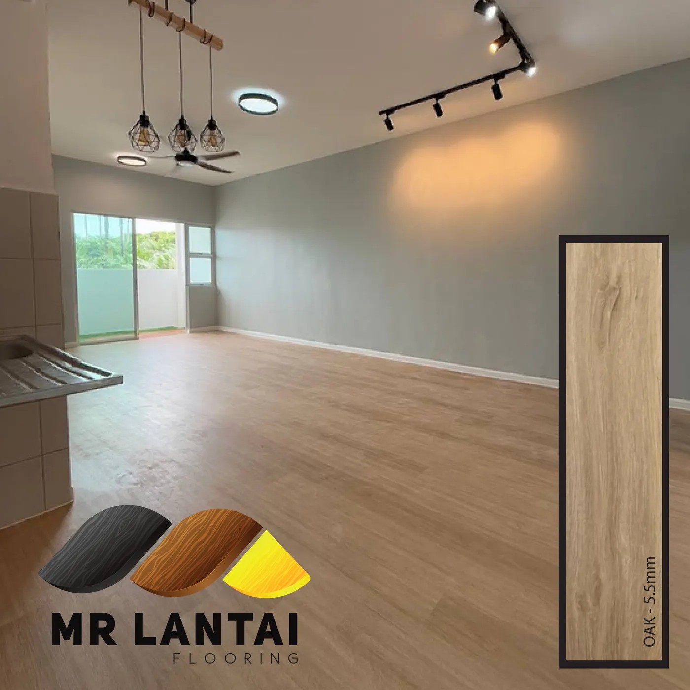 Oak 5.5mm SPC flooring installed in a room, Mr Lantai Flooring