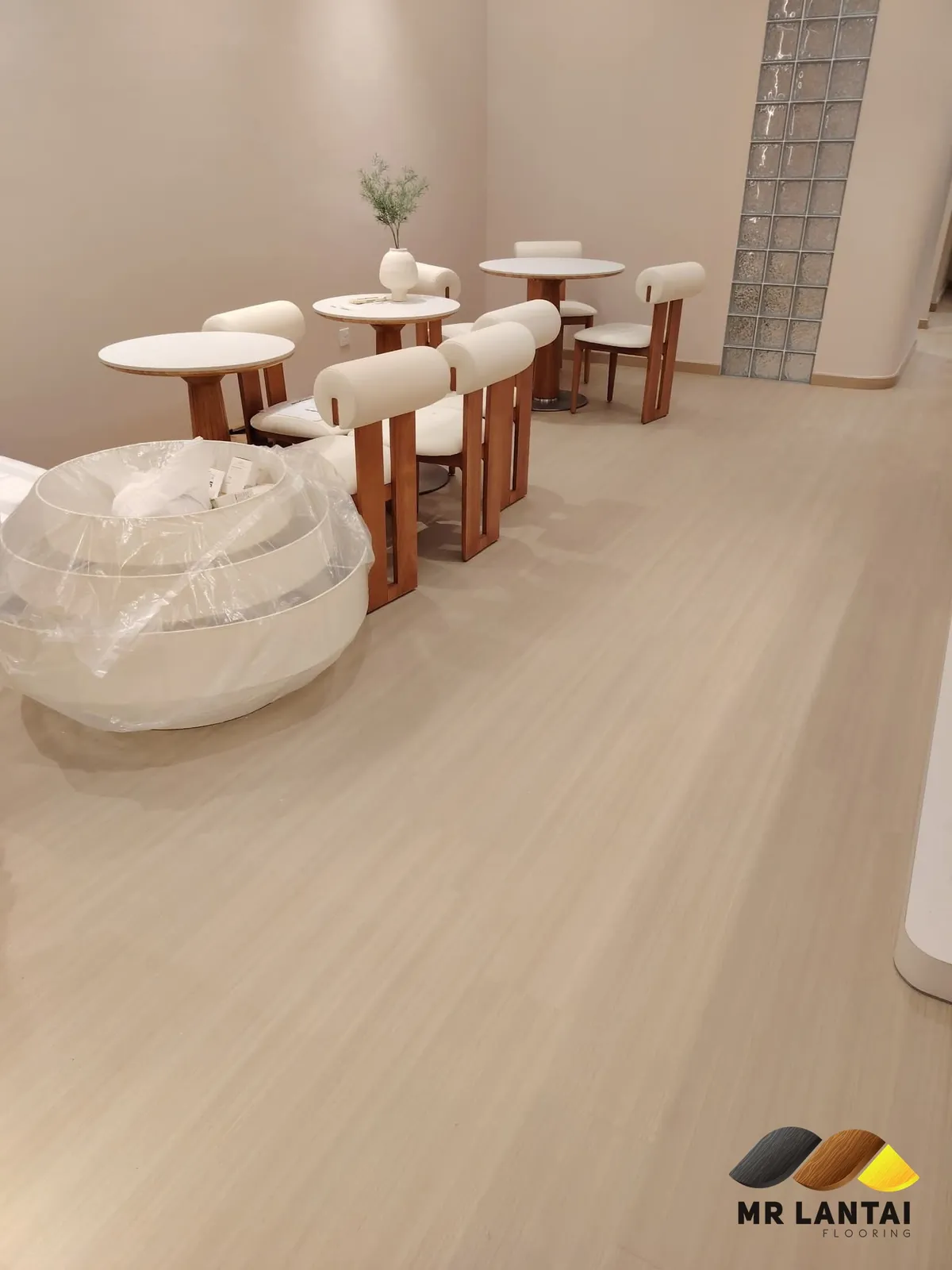Light beige SPC, dining area — SPC flooring installed by Mr Lantai